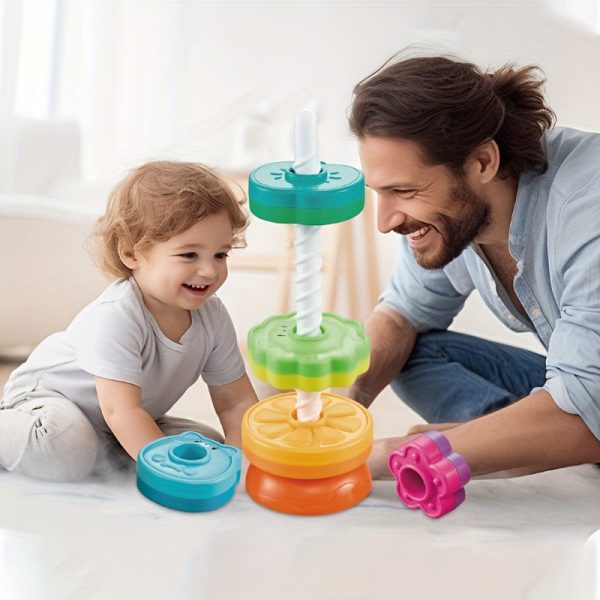 New Rotating Rainbow Rotating Music Stacking Music Baby Infant Color Shape Cognition Early Education Puzzle Development Intelligence Sleeve Circle Children's Toys For Boys And Girls