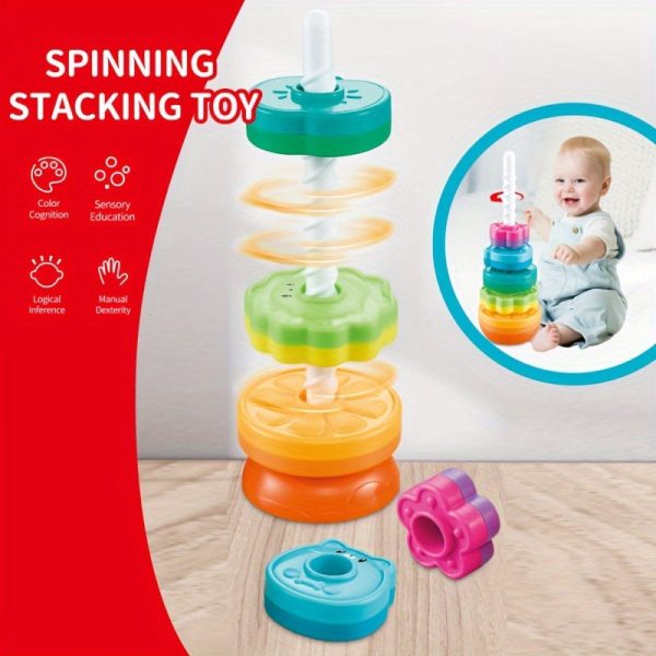 New Rotating Rainbow Rotating Music Stacking Music Baby Infant Color Shape Cognition Early Education Puzzle Development Intelligence Sleeve Circle Children's Toys For Boys And Girls