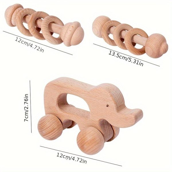 Beechwood Simple Baby Hand Rattles Car Early Learning Wooden Baby Grasping Soothing Nibbling Toys Large Particles