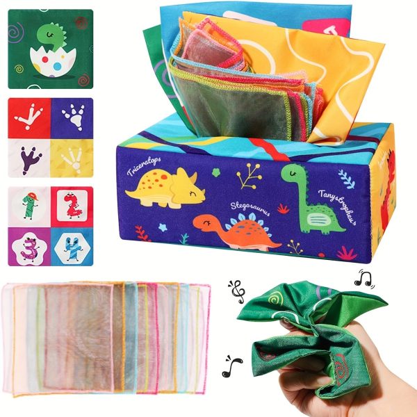 Montessori Baby Sensory Toy Set - Crinkle Paper Scarves and Tissue Box Toy for Early Learning and Development - Perfect Christmas or Easter Gift Idea
