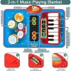 Musical Blanket Toddler Piano & Drum Mat with 2 Sticks - 2-in-1 Learning Floor Blanket for 1-3 Year Old Boys & Girls - Perfect Birthday Gift for Little Musicians