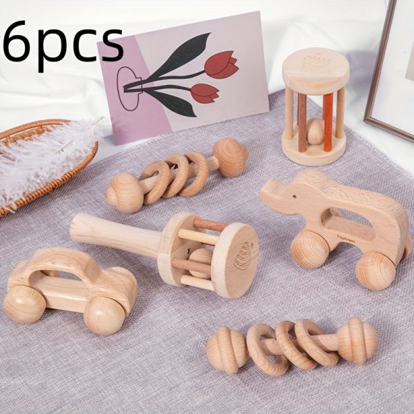 Beechwood Simple Baby Hand Rattles Car Early Learning Wooden Baby Grasping Soothing Nibbling Toys Large Particles