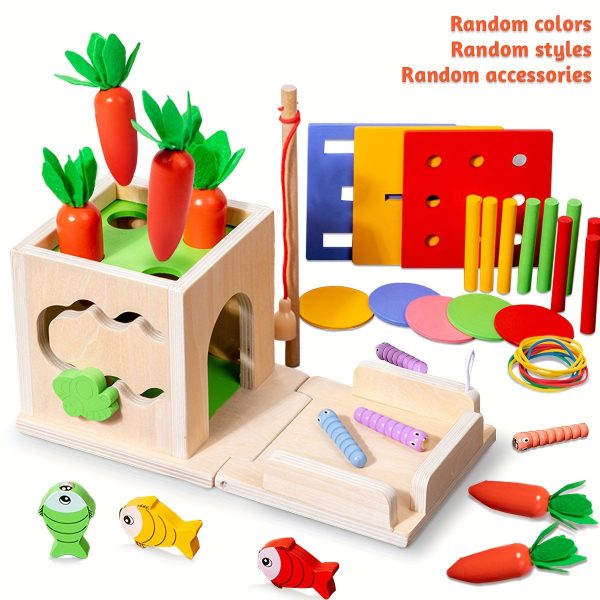 Montessori Carrot Shape Matching Toy - 8-in-1 Wooden Puzzle for Kids' Early Education and Sensory Development