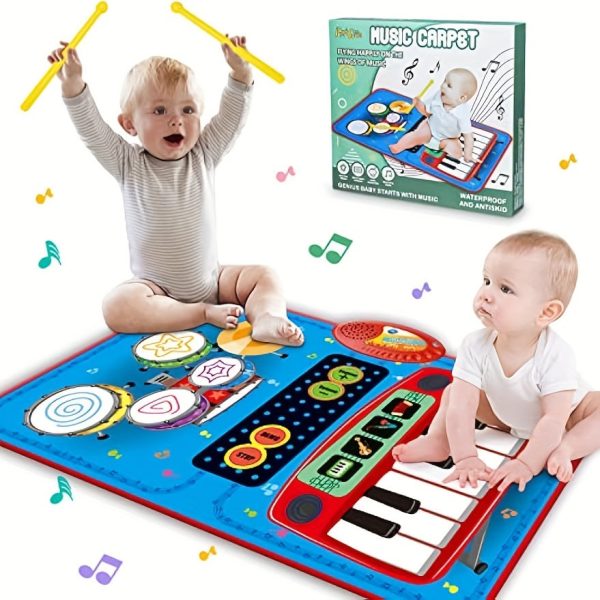 Musical Blanket Toddler Piano & Drum Mat with 2 Sticks - 2-in-1 Learning Floor Blanket for 1-3 Year Old Boys & Girls - Perfect Birthday Gift for Little Musicians