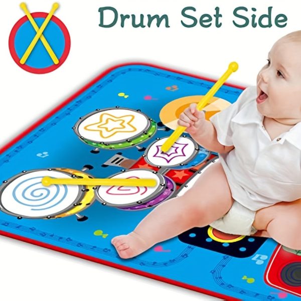 Musical Blanket Toddler Piano & Drum Mat with 2 Sticks - 2-in-1 Learning Floor Blanket for 1-3 Year Old Boys & Girls - Perfect Birthday Gift for Little Musicians