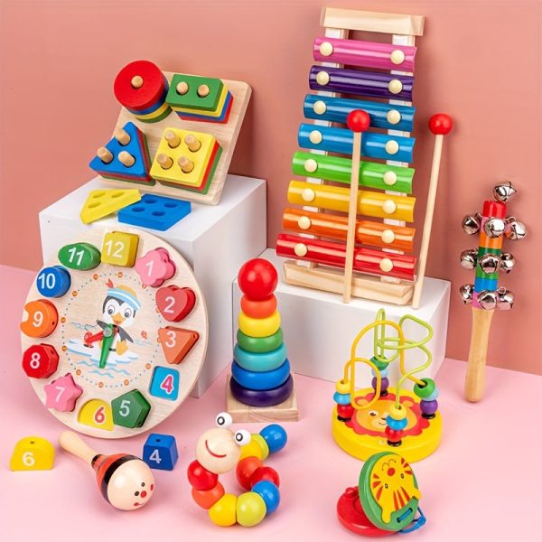 Nine-in-one Wooden Montessori Toys, Ringing Bells, Ringing Drums And Drum Set Musical Instruments, Early Childhood Education, Toddler Toys Christmas Gifts Halloween Thanksgiving Christmas Gifts
