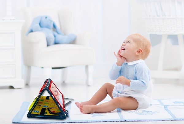 Tummy Time Mirror Toy, Foldable Floor Mirror Toy, Montessori Early Educational Toy