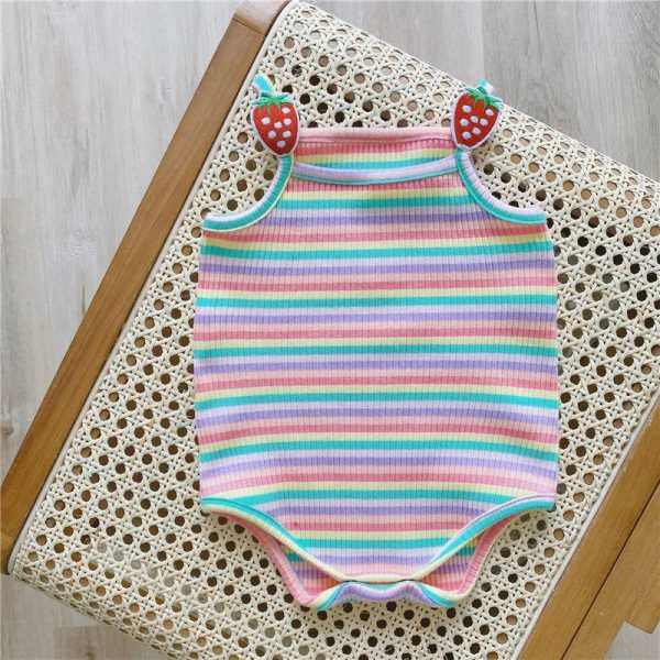 Newborn Striped Romper Baby Girls Candy Color Bodysuit Infant Sling Vest Wearing Summer Clothes New Child Fashion Tops Clothes