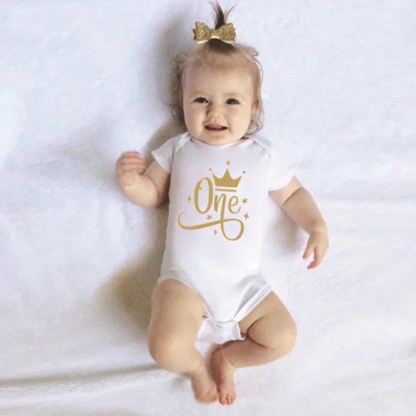 One Year Baby Birthday Bodysuits Cotton Short Sleeve Baby Boys Girls Rompers Jumpssuit Toddler Baby Birthday Gifts Clothes
