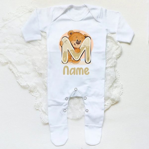 Personalised Baby Sleepsuit Cartoon Bear Letter Babygrow Sleepsuit Infant Coming Home Outfit Custom Name Romper Newbron Present