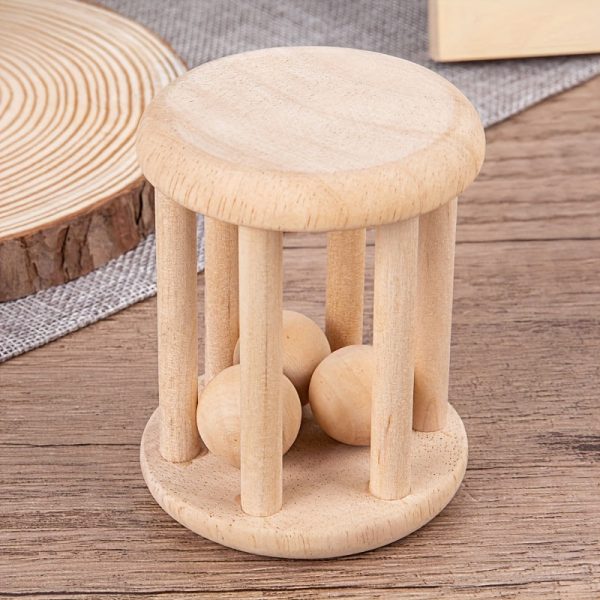 4 pieces Montessori Wooden Baby Rattle Set - Natural Teething Ring and Geometric Grab Toy - Perfect Gift for Infants and Toddlers on Christmas, Halloween, and Thanksgiving