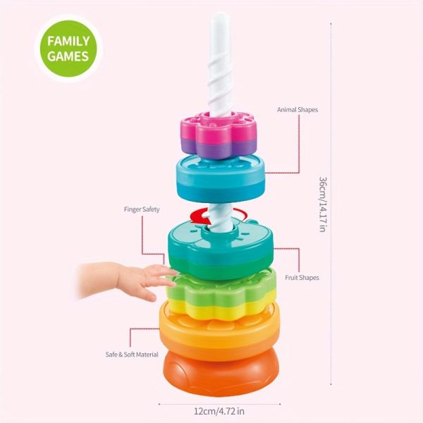 New Rotating Rainbow Rotating Music Stacking Music Baby Infant Color Shape Cognition Early Education Puzzle Development Intelligence Sleeve Circle Children's Toys For Boys And Girls